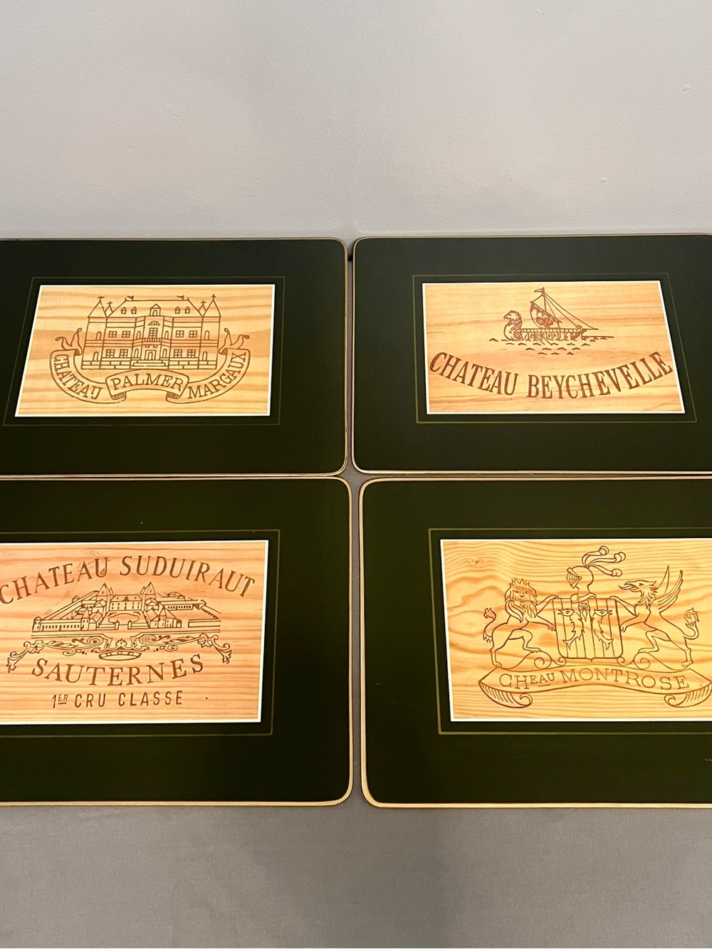 VTG Bordeaux Wine Crate Placemats Set Of 4 Chateau Palmer, Beychevelle, Montrose